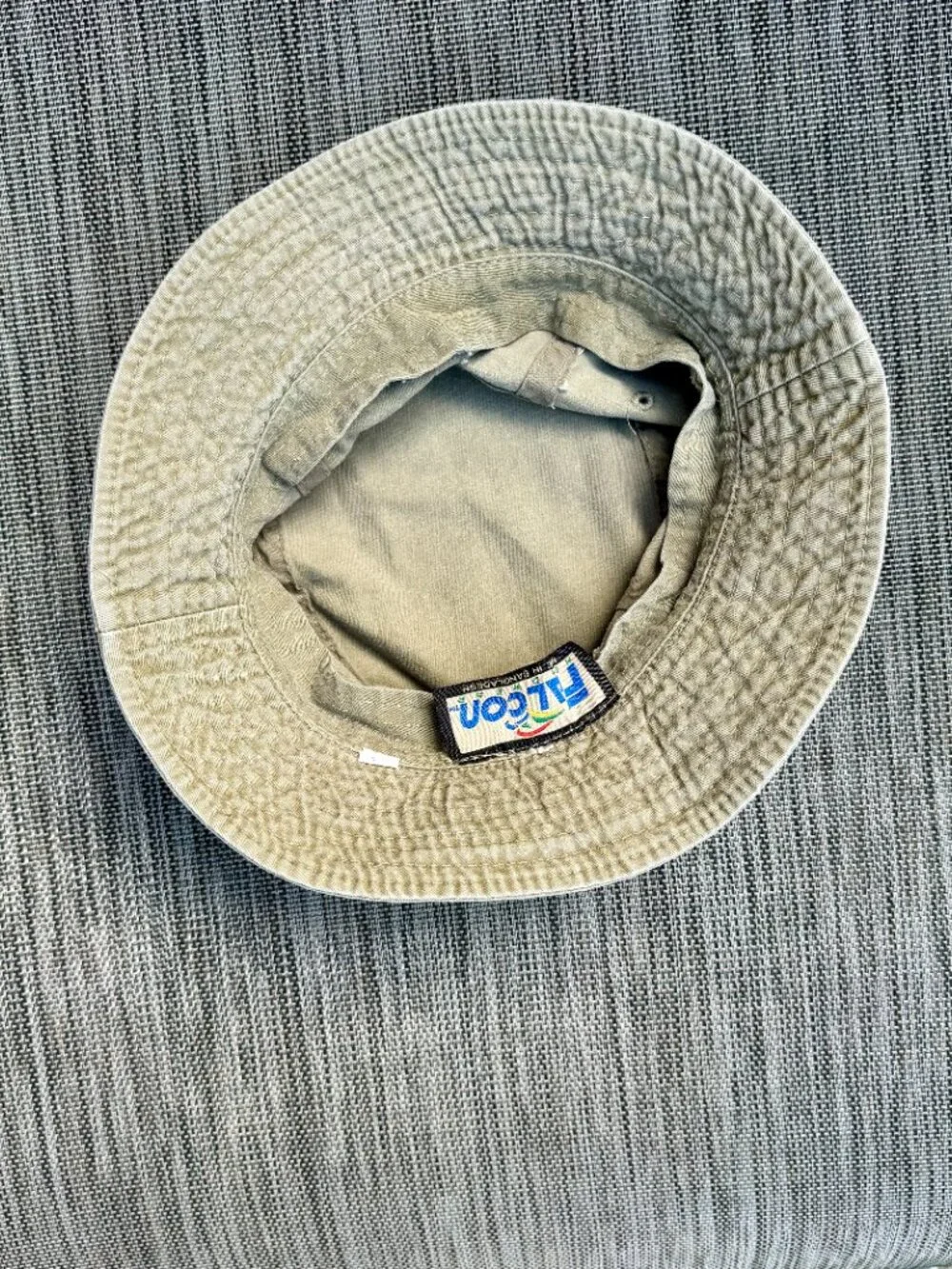 VTG 90s Y2K Bucket Hat Khaki Green Washed Cotton Falcon Headwear Eyelet Vents